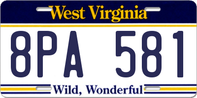 WV license plate 8PA581