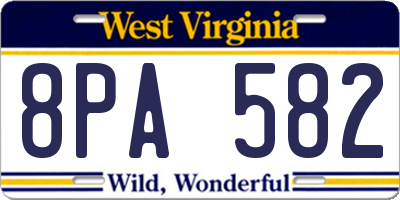 WV license plate 8PA582