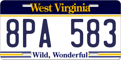 WV license plate 8PA583
