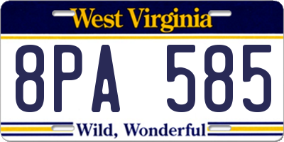 WV license plate 8PA585