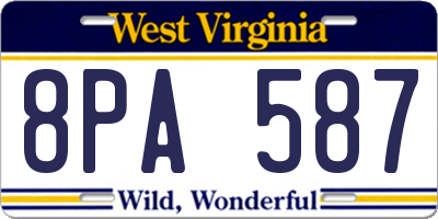 WV license plate 8PA587