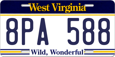 WV license plate 8PA588