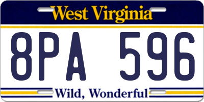 WV license plate 8PA596