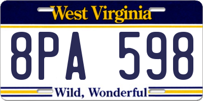 WV license plate 8PA598