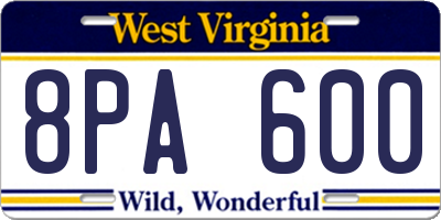 WV license plate 8PA600