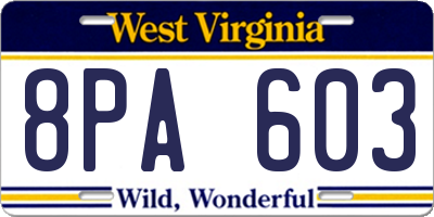 WV license plate 8PA603