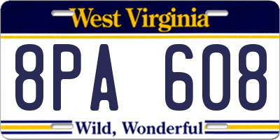 WV license plate 8PA608