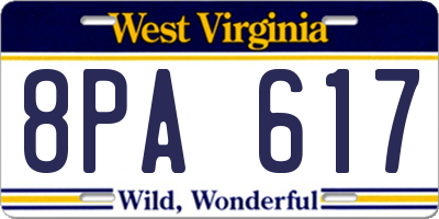 WV license plate 8PA617