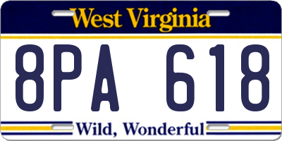 WV license plate 8PA618