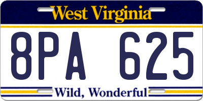 WV license plate 8PA625