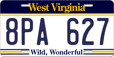 WV license plate 8PA627