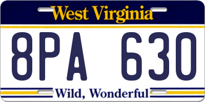 WV license plate 8PA630