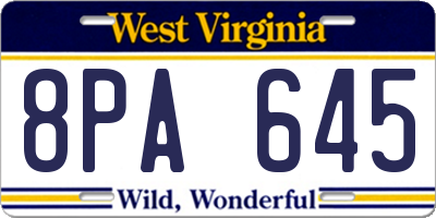 WV license plate 8PA645