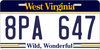 WV license plate 8PA647
