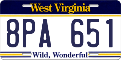 WV license plate 8PA651