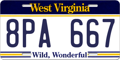 WV license plate 8PA667