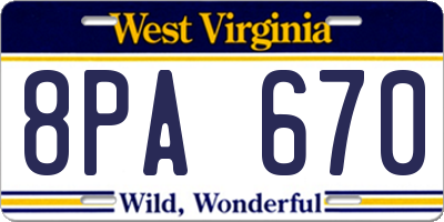 WV license plate 8PA670