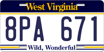 WV license plate 8PA671