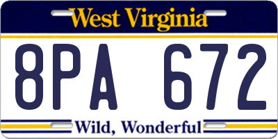 WV license plate 8PA672