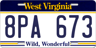 WV license plate 8PA673