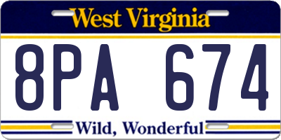 WV license plate 8PA674