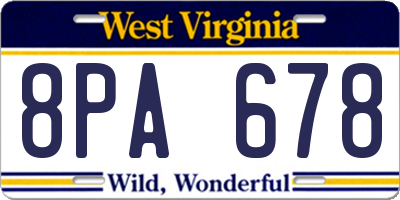 WV license plate 8PA678