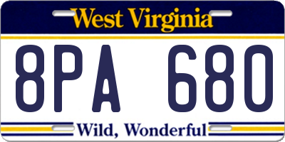 WV license plate 8PA680