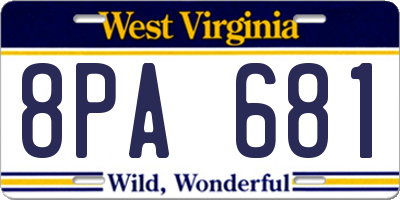 WV license plate 8PA681