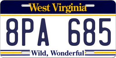 WV license plate 8PA685