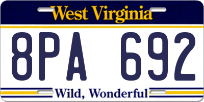 WV license plate 8PA692