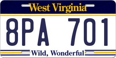 WV license plate 8PA701