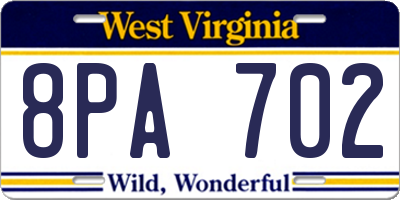 WV license plate 8PA702