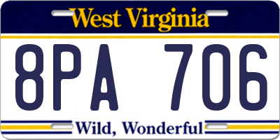 WV license plate 8PA706