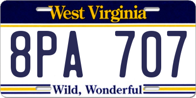 WV license plate 8PA707