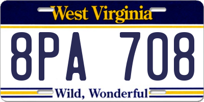 WV license plate 8PA708