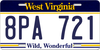 WV license plate 8PA721