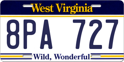WV license plate 8PA727