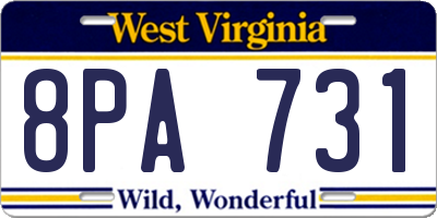 WV license plate 8PA731