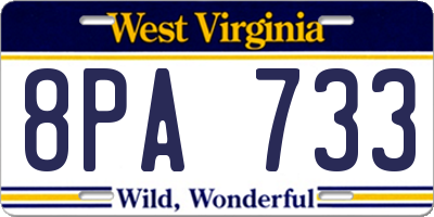 WV license plate 8PA733