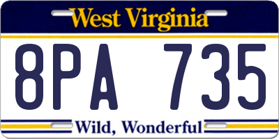 WV license plate 8PA735