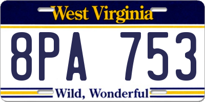 WV license plate 8PA753