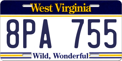 WV license plate 8PA755