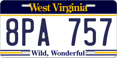 WV license plate 8PA757