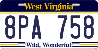 WV license plate 8PA758