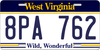 WV license plate 8PA762