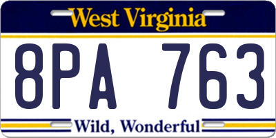 WV license plate 8PA763