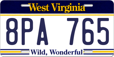 WV license plate 8PA765