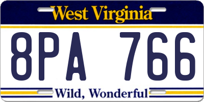 WV license plate 8PA766