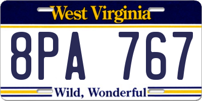 WV license plate 8PA767