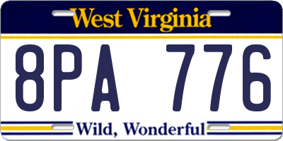 WV license plate 8PA776